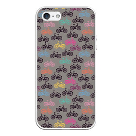 Чехол для iPhone 5/5S матовый с принтом Цветные велосипеды паттерн , Силикон | Область печати: задняя сторона чехла, без боковых панелей | велосипеды | велоспорт | горные велосипеды | паттерн | спортивные велосипеды | спортивный | цветной принт