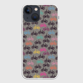 Чехол для iPhone 13 mini с принтом Цветные велосипеды паттерн ,  |  | велосипеды | велоспорт | горные велосипеды | паттерн | спортивные велосипеды | спортивный | цветной принт