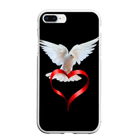 Чехол для iPhone 7Plus/8 Plus матовый с принтом Голубь любви , Силикон | Область печати: задняя сторона чехла, без боковых панелей | Тематика изображения на принте: белый | голубь | красивый | ленточка | любовь | сердце
