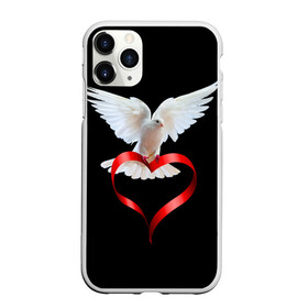 Чехол для iPhone 11 Pro матовый с принтом Голубь любви , Силикон |  | Тематика изображения на принте: белый | голубь | красивый | ленточка | любовь | сердце
