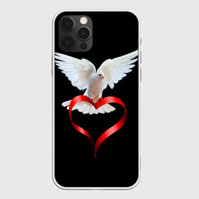 Чехол для iPhone 12 Pro Max с принтом Голубь любви , Силикон |  | Тематика изображения на принте: белый | голубь | красивый | ленточка | любовь | сердце