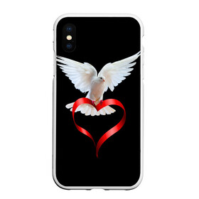Чехол для iPhone XS Max матовый с принтом Голубь любви , Силикон | Область печати: задняя сторона чехла, без боковых панелей | Тематика изображения на принте: белый | голубь | красивый | ленточка | любовь | сердце