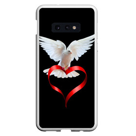 Чехол для Samsung S10E с принтом Голубь любви , Силикон | Область печати: задняя сторона чехла, без боковых панелей | белый | голубь | красивый | ленточка | любовь | сердце