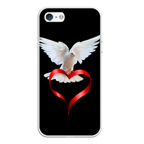 Чехол для iPhone 5/5S матовый с принтом Голубь любви , Силикон | Область печати: задняя сторона чехла, без боковых панелей | белый | голубь | красивый | ленточка | любовь | сердце