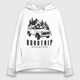 Женское худи Oversize хлопок с принтом Niva roadtrip , френч-терри — 70% хлопок, 30% полиэстер. Мягкий теплый начес внутри —100% хлопок | боковые карманы, эластичные манжеты и нижняя кромка, капюшон на магнитной кнопке | adventure | niva | roadtrip | бездорожье | ваз | нива | приключения