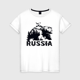 Женская футболка хлопок с принтом Russian bear , 100% хлопок | прямой крой, круглый вырез горловины, длина до линии бедер, слегка спущенное плечо | bear | russia | горы | медведь | патриот | россия | русский