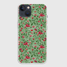 Чехол для iPhone 13 с принтом Клюква на болоте ,  |  | бесшовный паттерн | болото | ботанический | в подарок | для детей | клюква | красный с зеленым | лес | осень | природа | цветной | ягоды | яркий