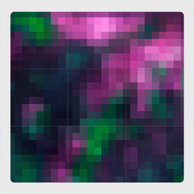 Магнитный плакат 3Х3 с принтом Разноцветный геометрический уз , Полимерный материал с магнитным слоем | 9 деталей размером 9*9 см | абстрактный | геометрический | зеленый | квадраты | клетка | клетчатый узор | молодежный | сиреневый | фиолетовый