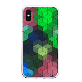 Чехол для iPhone XS Max матовый с принтом Разноцветный геометрический уз , Силикон | Область печати: задняя сторона чехла, без боковых панелей | абстрактный | зеленый | молодежный | разноцветный узор | ромбы | синий | текстура