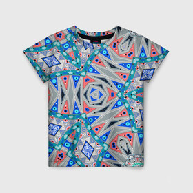 Детская футболка 3D с принтом Серо-синий абстрактный узор  , 100% гипоаллергенный полиэфир | прямой крой, круглый вырез горловины, длина до линии бедер, чуть спущенное плечо, ткань немного тянется | абстрактный | асимметричный | креативный | молодежный | серый | синий | современный