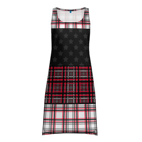 Платье-майка 3D с принтом Комбинированный красно-серый  , 100% полиэстер | полуприлегающий силуэт, широкие бретели, круглый вырез горловины, удлиненный подол сзади. | клетка | комбинированный | красный и черный | креативный | плед | полосы | узор в клетку | шотландка