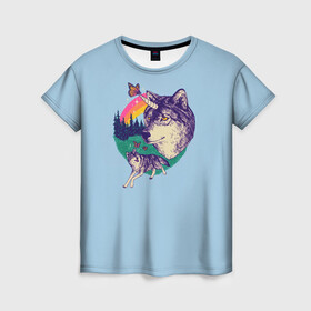 Женская футболка 3D с принтом Волк единорог , 100% полиэфир ( синтетическое хлопкоподобное полотно) | прямой крой, круглый вырез горловины, длина до линии бедер | unicorn | бабочка | волки | деревья | детская | единорог | лес | радуга