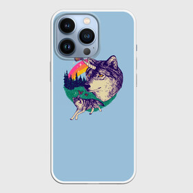 Чехол для iPhone 13 Pro с принтом Волк единорог ,  |  | unicorn | бабочка | волки | деревья | детская | единорог | лес | радуга