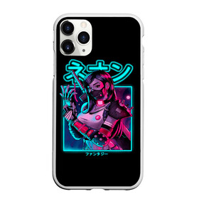 Чехол для iPhone 11 Pro матовый с принтом Neon girl , Силикон |  | anime | girl | hieroglyphs | katana | neon | samurai | аниме | девушка | иероглифы | катана | неон | самурай