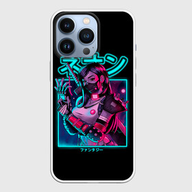 Чехол для iPhone 13 Pro с принтом Neon girl ,  |  | anime | girl | hieroglyphs | katana | neon | samurai | аниме | девушка | иероглифы | катана | неон | самурай