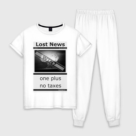 Женская пижама хлопок с принтом Lost news #1 , 100% хлопок | брюки и футболка прямого кроя, без карманов, на брюках мягкая резинка на поясе и по низу штанин | Тематика изображения на принте: magobato | news | peace | war | взрыв | война | газета | мир | новости | ядерный гриб