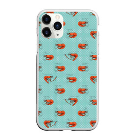 Чехол для iPhone 11 Pro матовый с принтом Креветки паттерн , Силикон |  | Тематика изображения на принте: sea food | вареные креветки | винтажный стиль | голубо зеленый цвет | горошек | еда | креветки | морепродукты | морские гады | оранжевый | паттерн | цвет тиффани