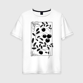 Женская футболка хлопок Oversize с принтом Клюква: черный силуэт , 100% хлопок | свободный крой, круглый ворот, спущенный рукав, длина до линии бедер
 | ботанический | клюква | листья | орнамент | растительный | силуэт | ягоды