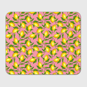 Коврик для мышки прямоугольный с принтом Лимоны паттерн , натуральный каучук | размер 230 х 185 мм; запечатка лицевой стороны | Тематика изображения на принте: ботаника | еда | желтые лимоны | иллюстрация | летний принт | лето | лимоны | паттерн | рисунок | розовый цвет | фрукты