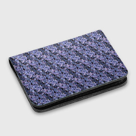 Картхолдер с принтом с принтом Сине-фиолетовый цветочный узор , натуральная матовая кожа | размер 7,3 х 10 см; кардхолдер имеет 4 кармана для карт; | однотонный | ретро | синие цветы | темный узор | цветочный узор | цветы