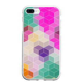 Чехол для iPhone 7Plus/8 Plus матовый с принтом Абстрактный разноцветный узор  , Силикон | Область печати: задняя сторона чехла, без боковых панелей | абстрактный | бирюзовый | бордовый | геометрические фигуры | модный | розовый | ромбы | современный