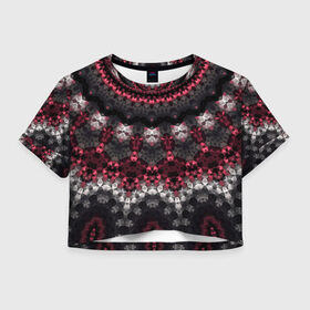 Женская футболка Crop-top 3D с принтом Красно-черный мозаичный узор  , 100% полиэстер | круглая горловина, длина футболки до линии талии, рукава с отворотами | абстрактный | восточный орнамент | калейдоскоп | красный и черный | креативный | модный | мозаика | орнамент | популярный | современный