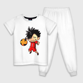 Детская пижама хлопок с принтом КУРОО ТЕЦУРО / TETSURO , 100% хлопок |  брюки и футболка прямого кроя, без карманов, на брюках мягкая резинка на поясе и по низу штанин
 | Тематика изображения на принте: anime | haikyu | kuroo tetsuro | manga | nekoma. | аниме | волейбол | герой | куроо тецуро | манга | некома | персонаж