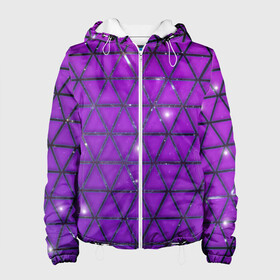Женская куртка 3D с принтом Фиолетовые треугольники , ткань верха — 100% полиэстер, подклад — флис | прямой крой, подол и капюшон оформлены резинкой с фиксаторами, два кармана без застежек по бокам, один большой потайной карман на груди. Карман на груди застегивается на липучку | purple | абстракция | звезды | космос | треугольник
