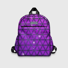 Детский рюкзак 3D с принтом Фиолетовые треугольники , 100% полиэстер | лямки с регулируемой длиной, сверху петелька, чтобы рюкзак можно было повесить на вешалку. Основное отделение закрывается на молнию, как и внешний карман. Внутри дополнительный карман. По бокам два дополнительных кармашка | Тематика изображения на принте: purple | абстракция | звезды | космос | треугольник
