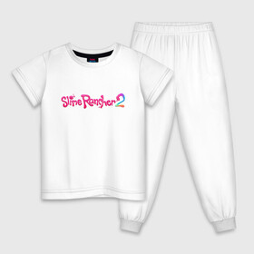 Детская пижама хлопок с принтом Slime Rancher 2  , 100% хлопок |  брюки и футболка прямого кроя, без карманов, на брюках мягкая резинка на поясе и по низу штанин
 | Тематика изображения на принте: gamer | games | monomi park | slime | иллюстрация | лого