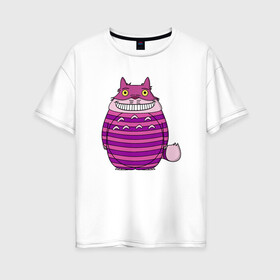 Женская футболка хлопок Oversize с принтом Totoro Cat , 100% хлопок | свободный крой, круглый ворот, спущенный рукав, длина до линии бедер
 | cat | ghibli | japan | nature | neigbor | neighbour | totoro | анимация | аниме | гибли | друг | животные | кот | кошка | лес | милый | мир | миядзаки | мой сосед тоторо | мульт | мультфильм | природа | сосед | тоторо | хаяо