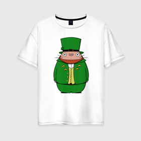 Женская футболка хлопок Oversize с принтом Irish Totoro , 100% хлопок | свободный крой, круглый ворот, спущенный рукав, длина до линии бедер
 | ghibli | ireland | japan | nature | neigbor | neighbour | totoro | анимация | аниме | гибли | друг | животные | ирландия | лес | милый | мир | миядзаки | мой сосед тоторо | мульт | мультфильм | природа | сосед | тоторо | хаяо