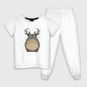 Детская пижама хлопок с принтом Totoro Deer , 100% хлопок |  брюки и футболка прямого кроя, без карманов, на брюках мягкая резинка на поясе и по низу штанин
 | Тематика изображения на принте: deer | ghibli | japan | nature | neigbor | neighbour | totoro | анимация | аниме | гибли | друг | животные | лес | милый | мир | миядзаки | мой сосед тоторо | мульт | мультфильм | олень | природа | сосед | тоторо | хаяо | хранитель