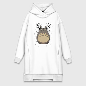 Платье-худи хлопок с принтом Totoro Deer ,  |  | deer | ghibli | japan | nature | neigbor | neighbour | totoro | анимация | аниме | гибли | друг | животные | лес | милый | мир | миядзаки | мой сосед тоторо | мульт | мультфильм | олень | природа | сосед | тоторо | хаяо | хранитель