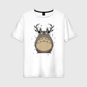 Женская футболка хлопок Oversize с принтом Totoro Deer , 100% хлопок | свободный крой, круглый ворот, спущенный рукав, длина до линии бедер
 | deer | ghibli | japan | nature | neigbor | neighbour | totoro | анимация | аниме | гибли | друг | животные | лес | милый | мир | миядзаки | мой сосед тоторо | мульт | мультфильм | олень | природа | сосед | тоторо | хаяо | хранитель