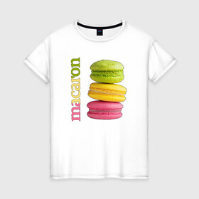 Женская футболка хлопок с принтом Macaron , 100% хлопок | прямой крой, круглый вырез горловины, длина до линии бедер, слегка спущенное плечо | вкус | лакомство | пирожное | сладость | цвет
