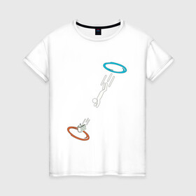 Женская футболка хлопок с принтом Портал , 100% хлопок | прямой крой, круглый вырез горловины, длина до линии бедер, слегка спущенное плечо | пирожное | портал | прыжок | скорость | телепортация