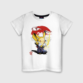 Детская футболка хлопок с принтом Пикачу Удар Молнией , 100% хлопок | круглый вырез горловины, полуприлегающий силуэт, длина до линии бедер | go | pikachu | pokemon | го | пика | пикачу | покемон