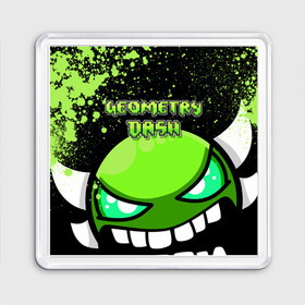 Магнит 55*55 с принтом Geometry Dash (Green) , Пластик | Размер: 65*65 мм; Размер печати: 55*55 мм | dash | geometry | geometry dash | геометри десш | квадрат | мобильная игра | шеометри даш