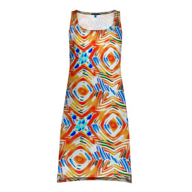 Платье-майка 3D с принтом Летний абстрактный узор  , 100% полиэстер | полуприлегающий силуэт, широкие бретели, круглый вырез горловины, удлиненный подол сзади. | абстрактный | детский | желтый | красочный узор | креативный | летний | пляжный | солнечный