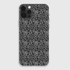 Чехол для iPhone 12 Pro Max с принтом Черно-белый ажурный узор  , Силикон |  | абстрактные цветы | абстрактный узор | ажурный | для женщин | кружевные цветы | модный | цветочный | цветы | черный и белый