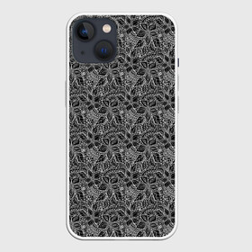 Чехол для iPhone 13 с принтом Черно белый ажурный узор ,  |  | абстрактные цветы | абстрактный узор | ажурный | для женщин | кружевные цветы | модный | цветочный | цветы | черный и белый