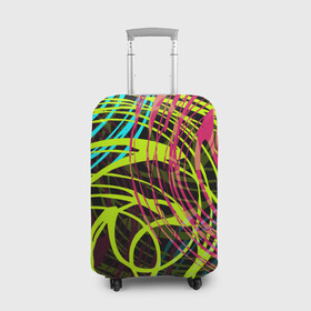 Чехол для чемодана 3D с принтом Разноцветные спирали  , 86% полиэфир, 14% спандекс | двустороннее нанесение принта, прорези для ручек и колес | абстрактный | желтый | круги | модный | молодежный | разводы | разноцветная абстракция | розовый | современный | спирали | черный