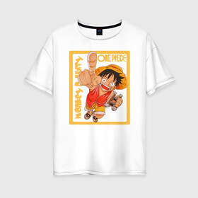 Женская футболка хлопок Oversize с принтом Monkey D. Luffy One Piece , 100% хлопок | свободный крой, круглый ворот, спущенный рукав, длина до линии бедер
 | anime | manga | monkey d. luffy | one piece | аниме | большой куш | ван пис | вон пис | гол д. роджер | кайдо | король пиратов | луфи | луффи | манга | манки д. луффи | нами | нико робин | пират | портгас д. эйс | ророноа зоро