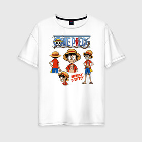 Женская футболка хлопок Oversize с принтом One Piece Monkey D. Luffy , 100% хлопок | свободный крой, круглый ворот, спущенный рукав, длина до линии бедер
 | anime | manga | monkey d. luffy | one piece | аниме | большой куш | ван пис | вон пис | капитан | король пиратов | луси | луфи | луффи | луффи но уми | луффи таро | манга | манки д. луффи | мугивара | пират | пятый император