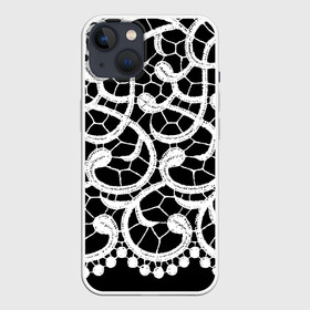 Чехол для iPhone 13 с принтом Черно белое кружево ,  |  | ажурный | кружевной | кружево | крупное кружево | монохром | рисунок | тренды | чб | черно белый