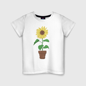 Детская футболка хлопок с принтом Подсолнух в горшке , 100% хлопок | круглый вырез горловины, полуприлегающий силуэт, длина до линии бедер | горшок | подсолнух | растение | цветок