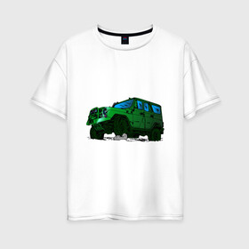 Женская футболка хлопок Oversize с принтом УАЗ Хантер I Hunter , 100% хлопок | свободный крой, круглый ворот, спущенный рукав, длина до линии бедер
 | off road | внедорожник | джип | зеленый | камень | уазик