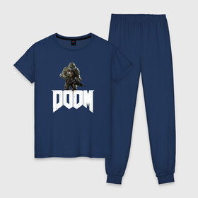 Женская пижама хлопок с принтом Doom 2016 , 100% хлопок | брюки и футболка прямого кроя, без карманов, на брюках мягкая резинка на поясе и по низу штанин | doom | doom guy | doom slayer | doomguy | doomslayer | дум | дум гай | думгай | думслеер | думслэер | палач рока