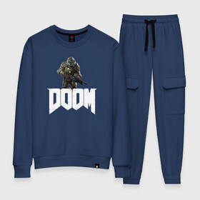 Женский костюм хлопок с принтом Doom 2016 , 100% хлопок | на свитшоте круглая горловина, мягкая резинка по низу. Брюки заужены к низу, на них два вида карманов: два 
